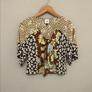 CAbi Multicolor Floral and Polka Dot Blouse